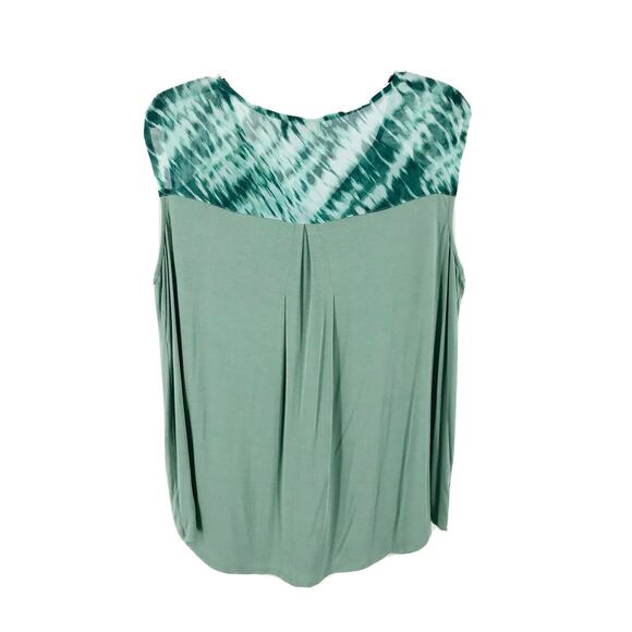 LOGO by Lori Goldstein Plus Green Knit Top W/ Printed Chiffon Shoulder Detail 1X - Picture 2 of 5